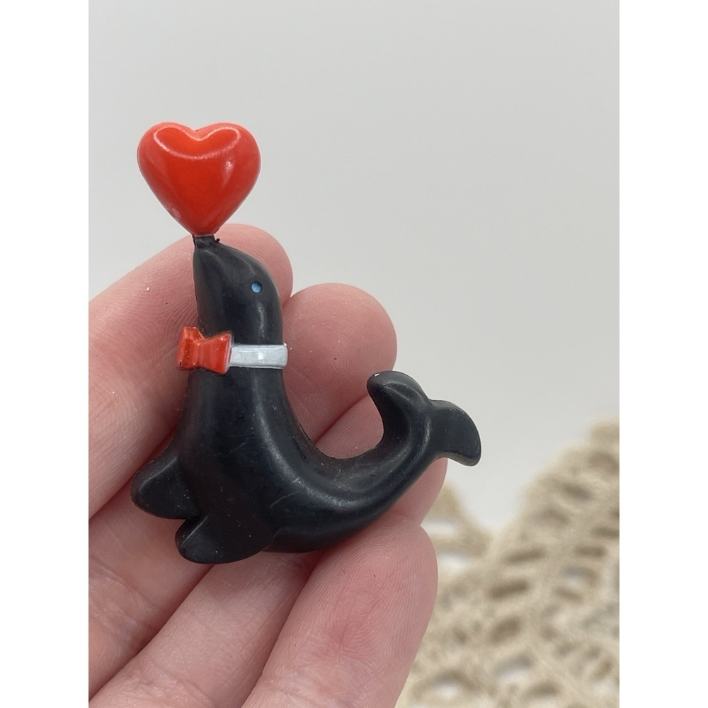 Vintage Hallmark Valentine Black Seal Juggling heart  Brooch Pin